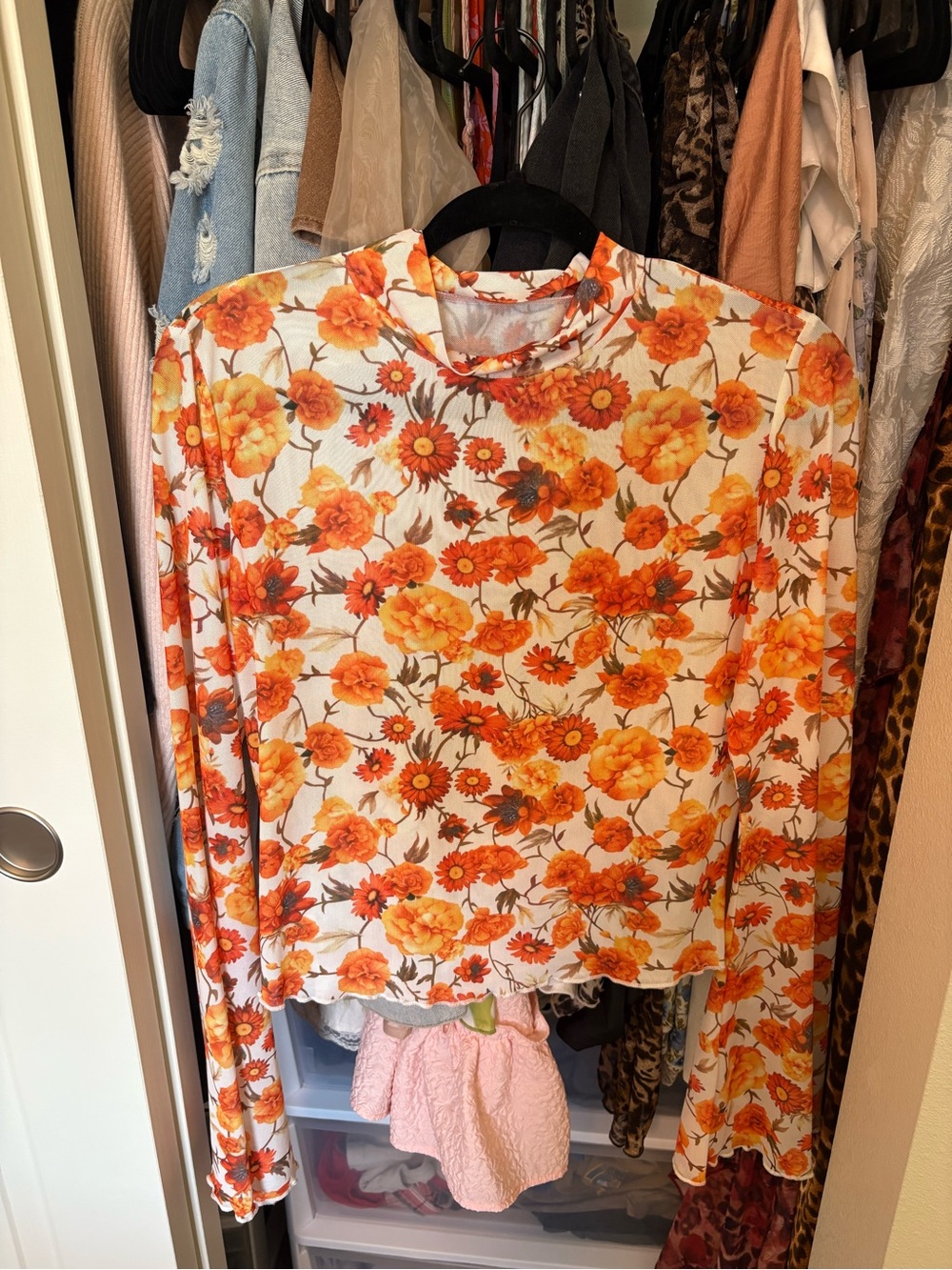 Floral Long-Sleeve Tee in Orange